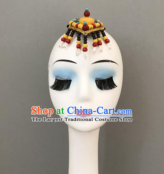 Chinese Zang Nationality Woman Headdress Ethnic Stage Performance Beads Headpiece Tibetan Minority Dance Hair Jewelry