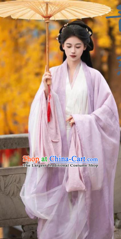 Chinese Jin Dynasty Noble Beauty Costume Ancient Fairy Clothing Traditional Lilac Hanfu Dress