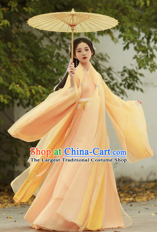 Chinese Traditional Yellow Hanfu Dress Jin Dynasty Princess Costume Ancient Goddess Clothing