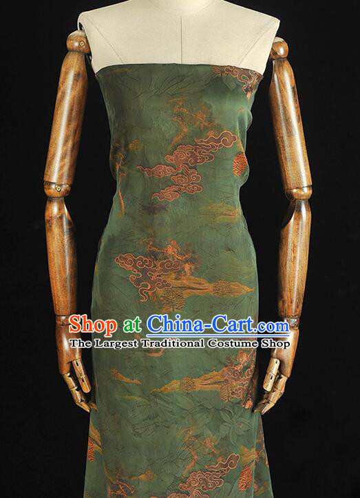 Chinese Green Gambiered Guangdong Gauze Traditional Qipao Dress Material Classical Cheongsam Jacquard Silk Fabric