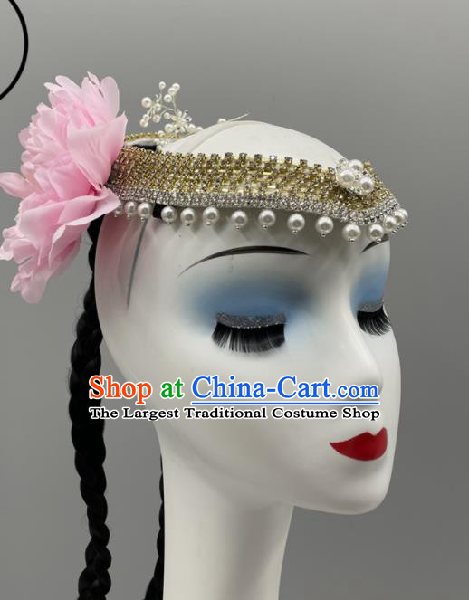 Chinese Xinjiang Dance Hair Jewelry Uyghur Nationality Dance Braid Headdress Folk Dance Pearls Headpiece