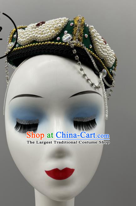 Chinese Ethnic Stage Performance Headwear Uyghur Nationality Folk Dance Headdress Xinjiang Dance Green Hat