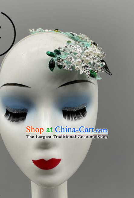 Chinese Folk Dance Headpiece Yangko Dance Green Flower Headwear Women Group Dance Hair Jewelry Stage Performance Hair Comb