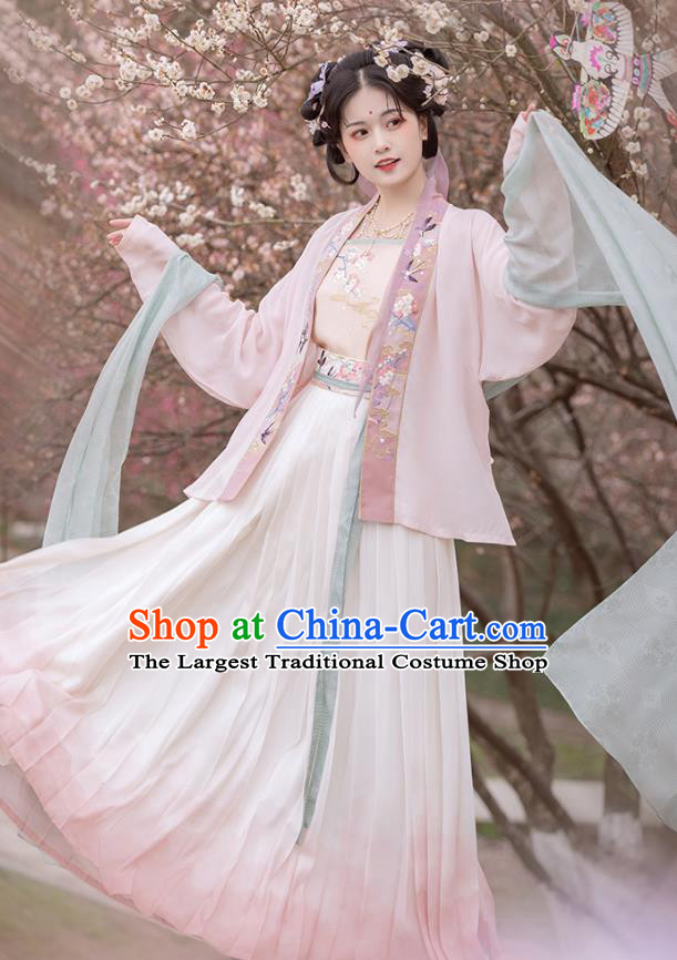 China Ancient Young Lady Costumes Traditional Song Dynasty Civilian Woman Pink Hanfu Dresses