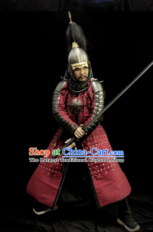 China Ancient General Clothing Traditional Ming Dynasty Warrior Costumes Armor and Helmet Complete Set