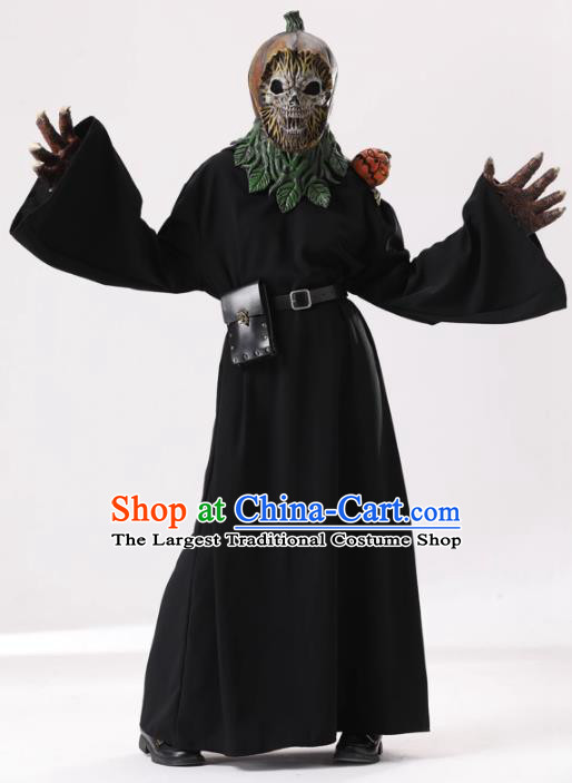 Top Cosplay Demon Black Robe and Headdress Halloween Fancy Ball Skull Costume for Adults