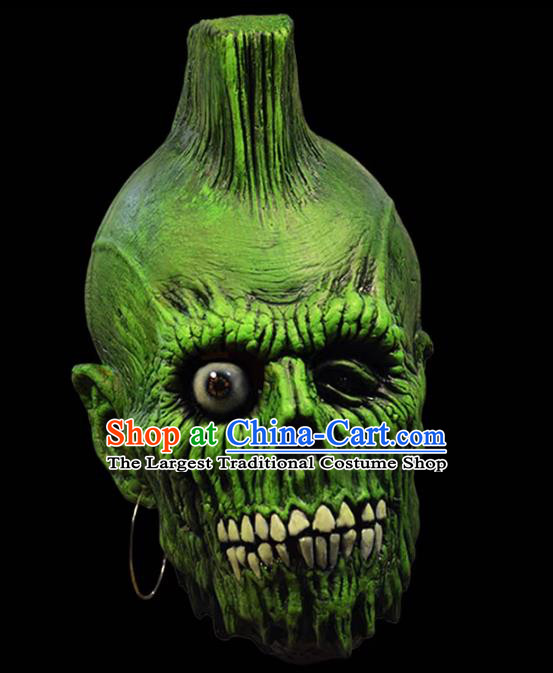 Top Fancy Ball Green Skull Headwear Cosplay Demon Prop Halloween Zombie Mask