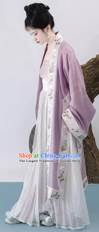 China Young Woman Lilac Top and White Skirt Traditional Hanfu Fashion Ancient Song Dynasty Replica Costumes