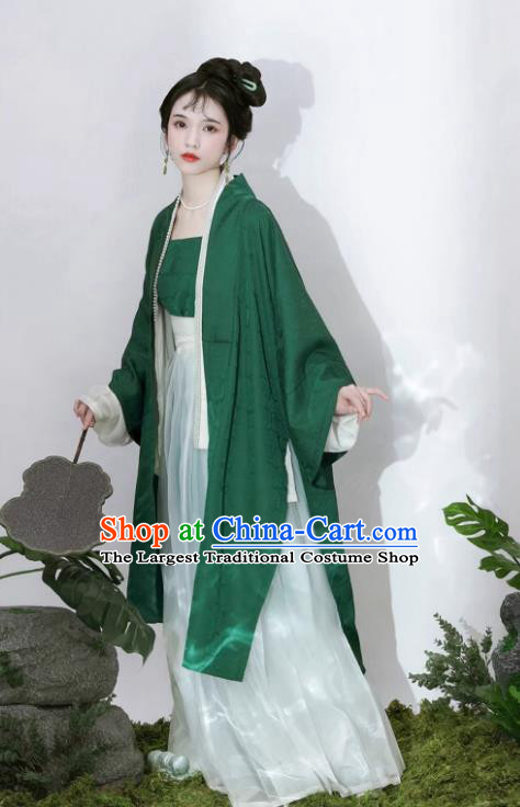 China Ancient Young Lady Clothing Song Dynasty Replica Costumes Traditional Hanfu Green Overcoat White Blouse top and Skirt