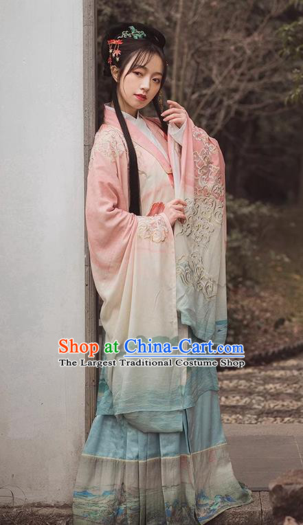 China Ming Dynasty Historical Clothing Traditional Hanfu Embroidered Cape and Mamian Skirt Ancient Royal Princess Costumes