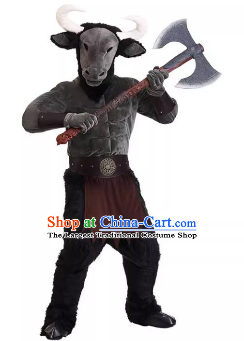 Top Cosplay Minotaur Black Outfit Halloween Party Costume Stage Performance Cow Chief Clothing