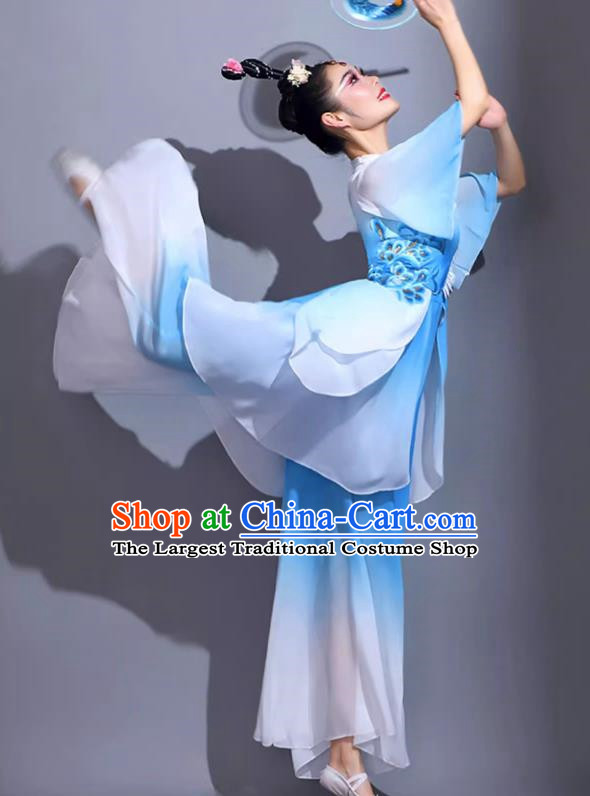 Light Blue Classical Dance Costumes Female Fan Dance Costumes Square Dance Suits Jiaozhou Yangko Dance Costumes Stage Costumes