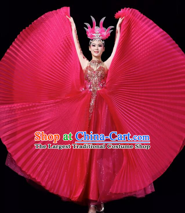 Rose Red Opening Dance Large Swing Skirt Dance Costume Large Party Stage Costume Performance Costume Long Skirt Tutu Skirt Wings