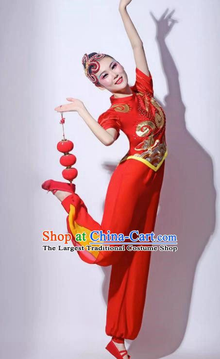 Red Festive Yangko Dance Costume Fan Dance Lantern Dance Performance Costume Short Skirt Modern Dance Costume Square Dance Skirt