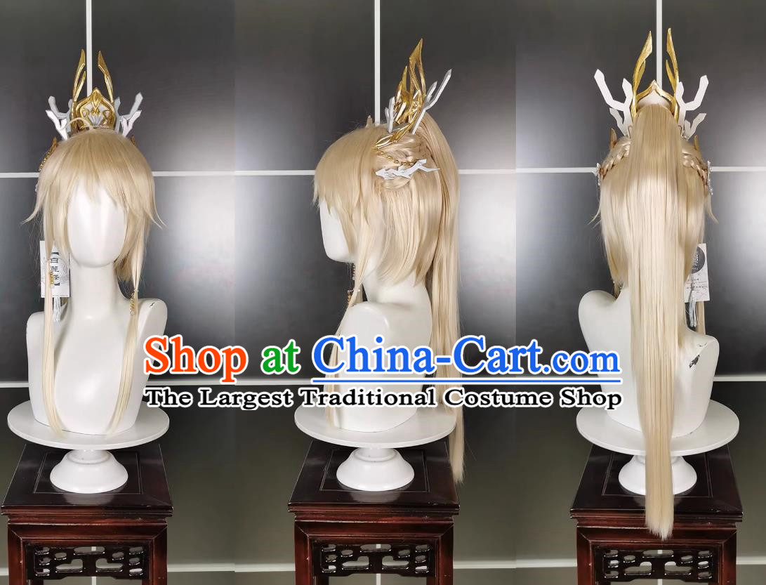 Qionglu Coral Gold Shota Wig Headdress Jiansan Cosplay Wig Headgear Blonde Hair