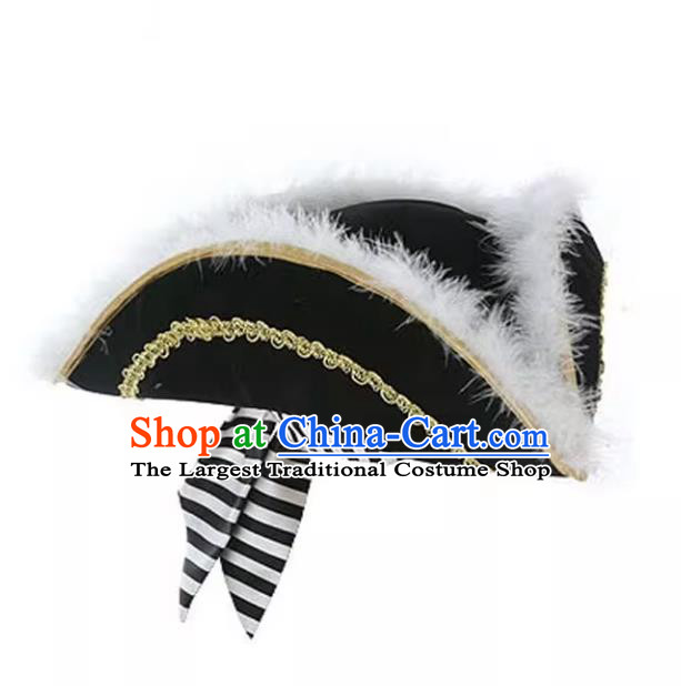 Handmade Halloween Stage Performance Captain Headwear Cosplay Pirate Black Hat