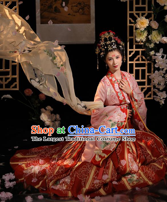 China Tang Dynasty Court Woman Costumes Traditional Hanfu Qiyao Dress Ancient Empress Red Clothing