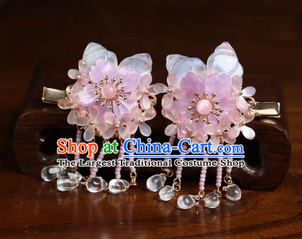 Top Hanfu Hair Jewelries Handmade Pink Flower Headgear Chinese Ancient Princess Hair Claws