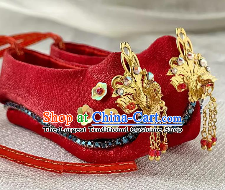 Chinese Traditional Embroidery Shoe Handmade Mazu Goddess Red Shoes Bodhisattva Phoenix Red Shoes