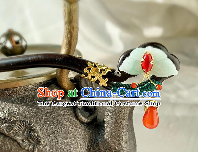 Traditional Jade Butterfly Headgear Handmade Cheongsam Hair Jewelry Christmas Gift Chinese Hanfu Ebony Hairpin