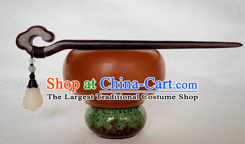 Cheongsam Hair Jewelry Handmade Christmas Gift Chinese Hanfu Jade Mangnolia Headgear Traditional Ebony Hairpin