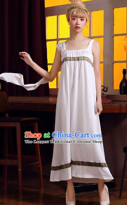 Top Halloween Costume Cosplay Greek Myths Goddess Athena White Dress Christmas Drama Performance Clothing