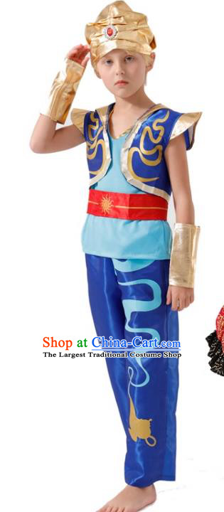 Cosplay Arab Prince Blue Outfit Christmas Drama Performance Clothing Top Halloween Middle East Children Costume