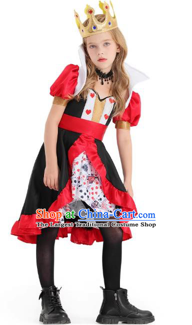 Top Halloween Children Costume Cosplay Red Queen Dress Christmas Stage Performance Clothing