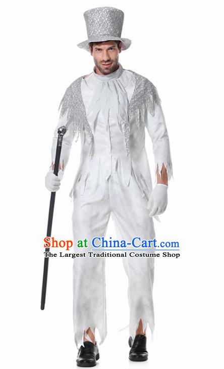 Christmas Stage Performance Clothing Top Halloween Party Male Costume Cosplay Gentleman White Suit