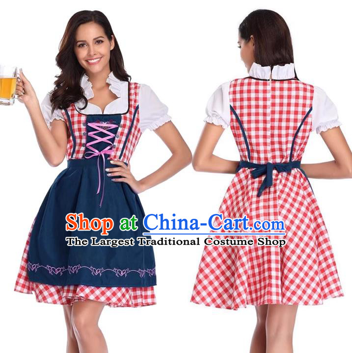 German Beer Waitress Blue Dress European Munich Stage Performance Costume Traditional Bavarian Clothing