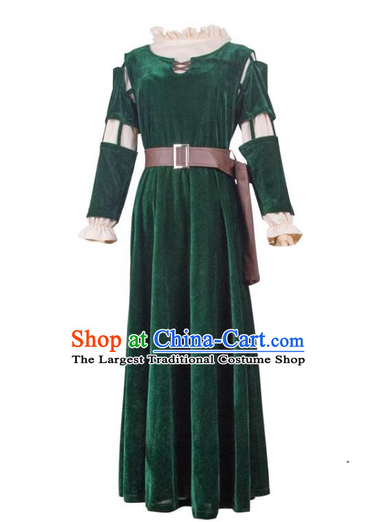 European Retro Clothing Top England Princess Green Velvet Dress Christmas Stage Performance Costume