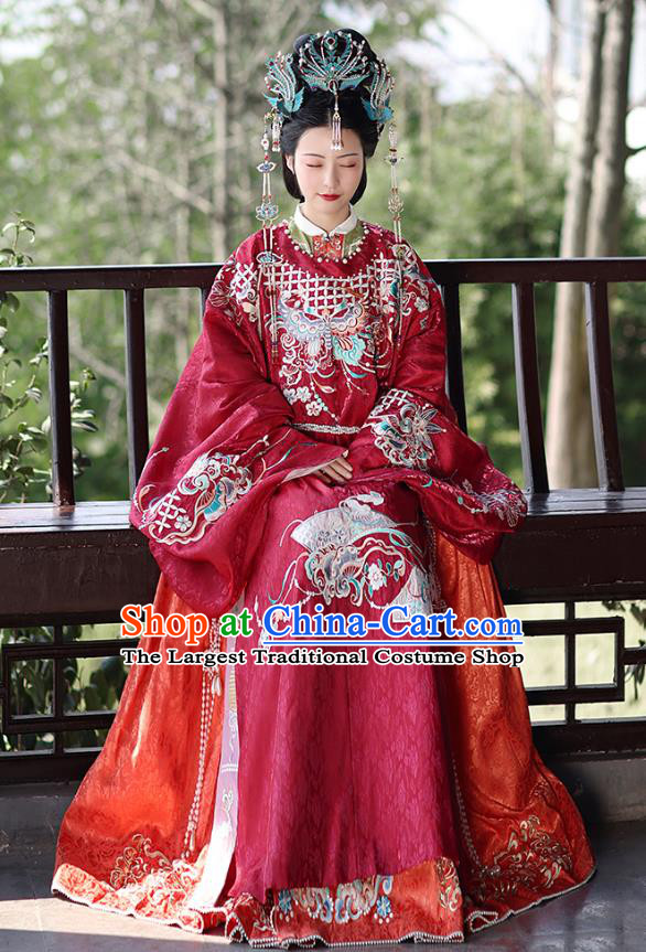 China Ming Dynasty Wedding Hanfu Clothing A Dream in Red Mansions The Twelve Beauties of Jinling Imperial Consort Jia Yuanchun Red Costumes