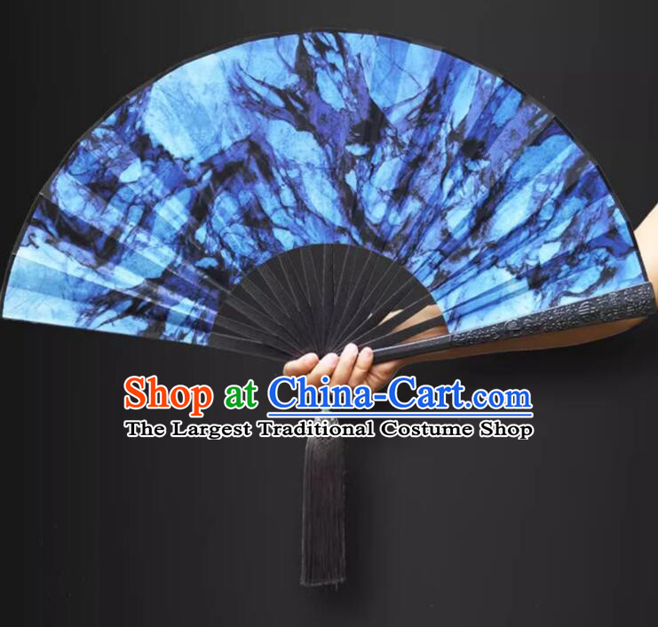 Tai Chi Dance Fan Kung Fu Fan Stage Performance Blue Fan Top Metal Fan