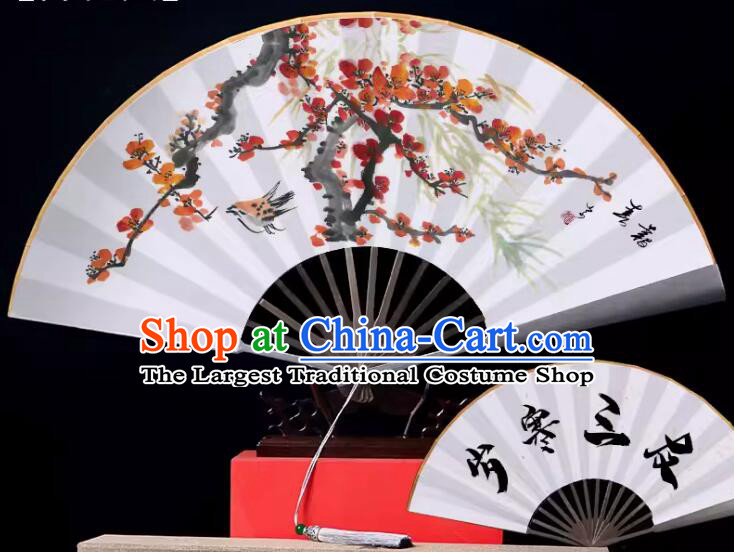 Top Metal Fan Handmade Tai Chi Dance Fan Kung Fu Fan Stage Performance Painting Plum Blossom Fan