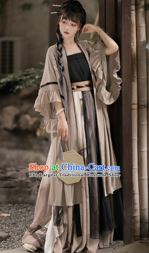 China Song Dynasty Young Lady Clothing Ancient Woman Costumes Hanfu Grey Qiyao Ruqun