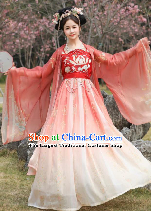 China Ancient Princess Embroidered Costumes Plus Size Hanfu Red Hezi Qun Tang Dynasty Young Lady Clothing