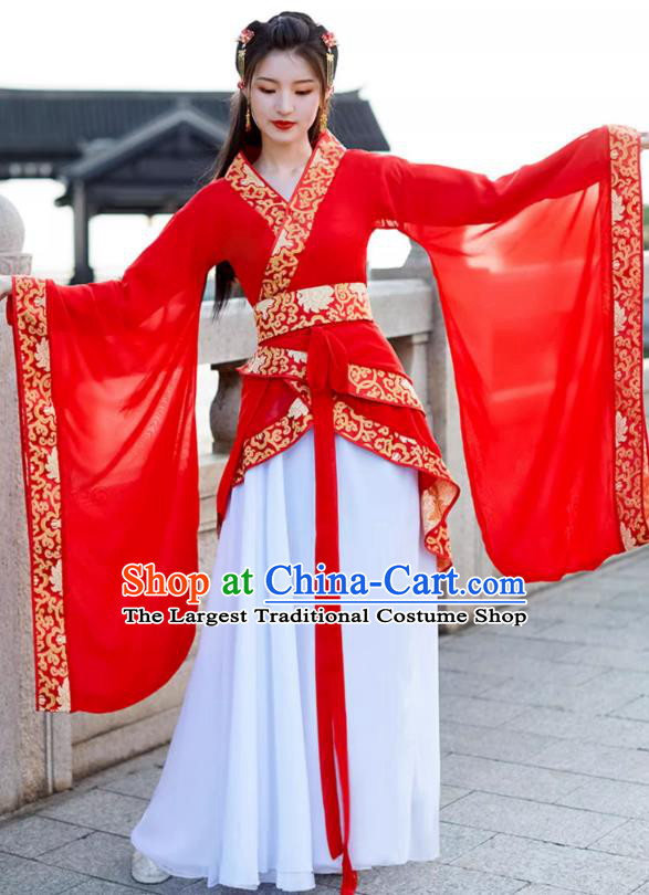 China Ancient Dance Costume Red Hanfu Quju Dress Han Dynasty Young Woman Clothing