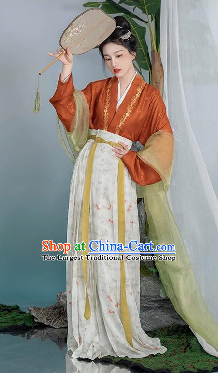 China Ancient Princess Clothing Song Dynasty Noble Lady Costumes Traditional Hanfu Dress Red Blouse and Skirt Complete Set