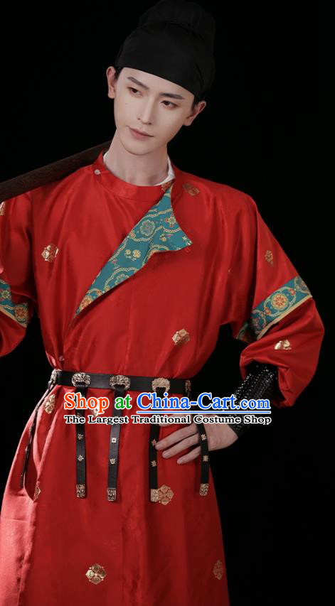 China Ancient Swordsman Costumes Traditional Wedding Hanfu Red Robe Tang Dynasty Groom Clothing