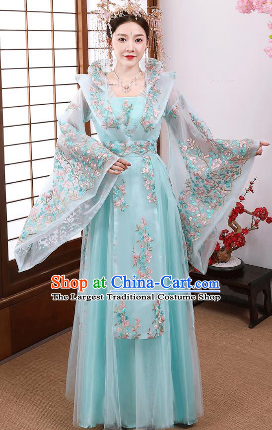 China Tang Dynasty Empress Clothing Blue Hanfu Dress Ancient Royal Queen Costume