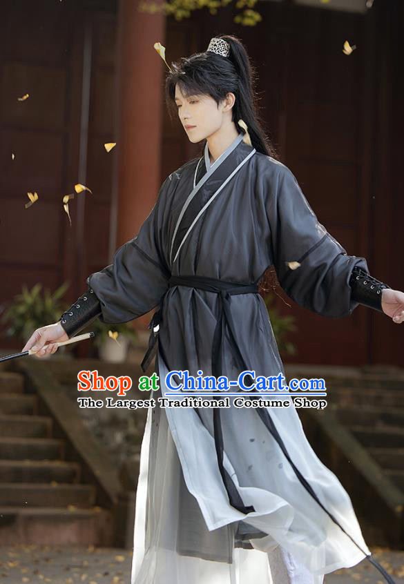 China Male Black Hanfu Ancient Swordsman Clothing Song Dynasty Young Hero Historical Costumes