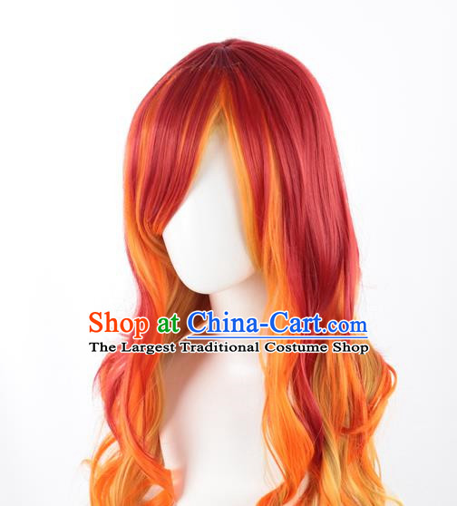 Long Curly Hair Mixed With Red Gradient Khaki Long Hair European And American Cosplay Nightclub Full Head Wig