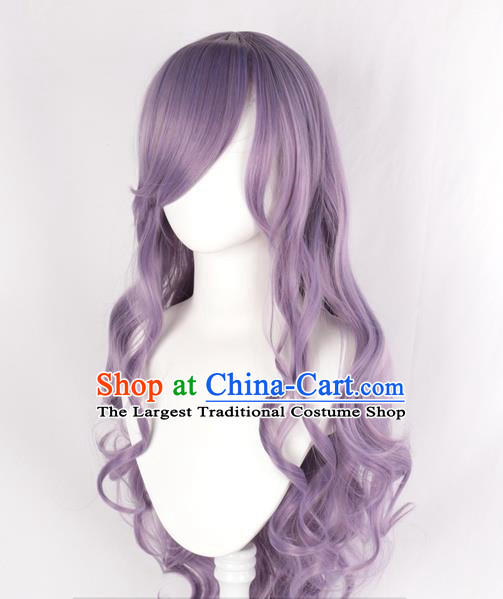 Women With Long Curly Hair Big Wavy Oblique Bangs Taro Purple COSPLAY Anime Lolita Full Wig