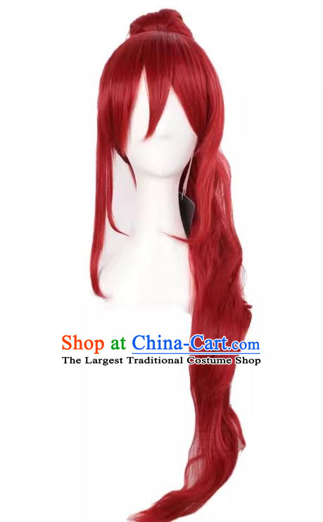 Fairy Tail Erza Cos Wig Dark Red Body + Tiger Mouth Clip Female Whole Head Fake Hair