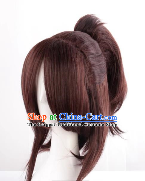 Mixed Brown Single Ponytail Cos Anime High Temperature Silk Wig