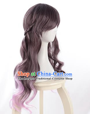 Long Curly Hair Lolita Natural Internet Celebrity Lo Purple Gradient Jk Girl Wig Princess Braid