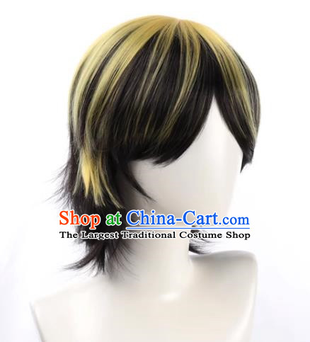 Tokyo Swastika Avenger Hamiya Kazutora Black Highlights Yellow Flipped Short Hair Cos Anime Wig