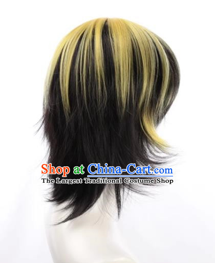 Tokyo Swastika Avenger Hamiya Kazutora Black Highlights Yellow Flipped Short Hair Cos Anime Wig