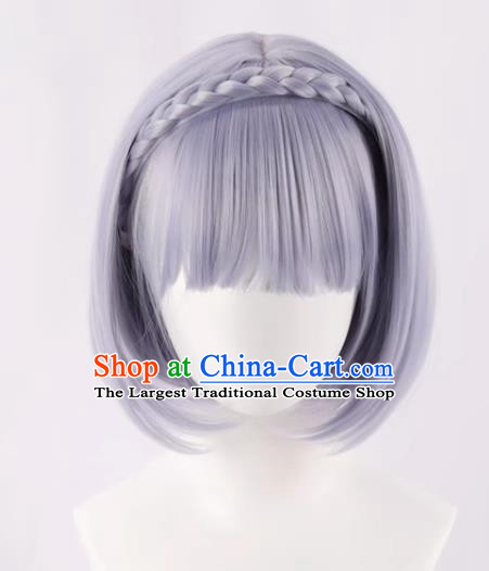 Genshin Noelle Cos Wig Split Headband Braid Short Hair BOBO Head