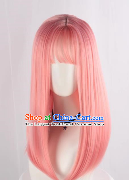 Long Straight Hair Soft Girl Lolita Pink Collarbone Hair Loli Lolita Wig Cos Fake Hair